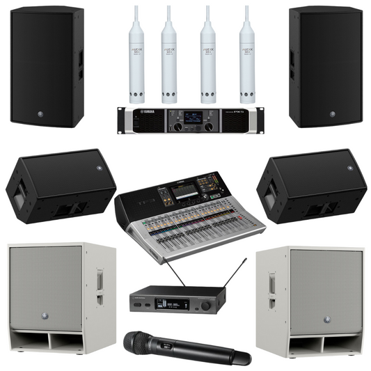 Auditorium Sound System with Yamaha PA Speakers, Digital Mixer, Adjustable Microphones & Bluetooth