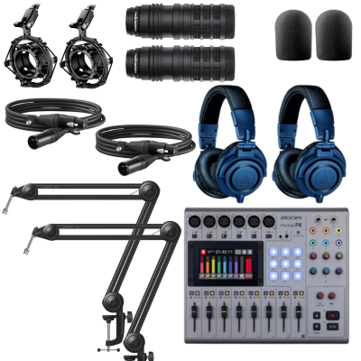 Live Stream Podcast Bundle for 2 with Audio-Technica BP40 Broadcast Microphone and Zoom P8 Livestream Mixer
