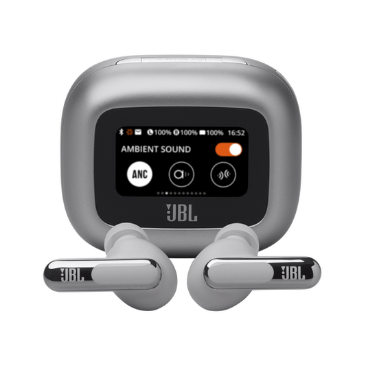 JBL Live Beam 3 True Wireless Noise-Cancelling Earbuds with Smart Charging Case and Hi-Res Audio (Silver)