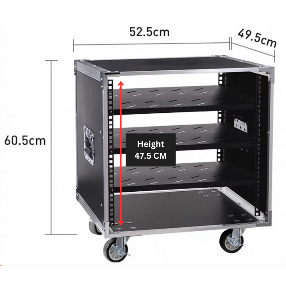 10U Rack Mount Case/Cabinet, 3 Shelves with Wheels – Musicshop