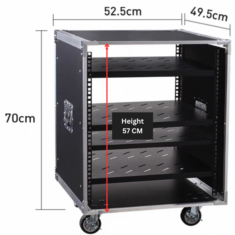 12U Rack Mount Case/Cabinet, 4 Shelves with Wheels – Musicshop