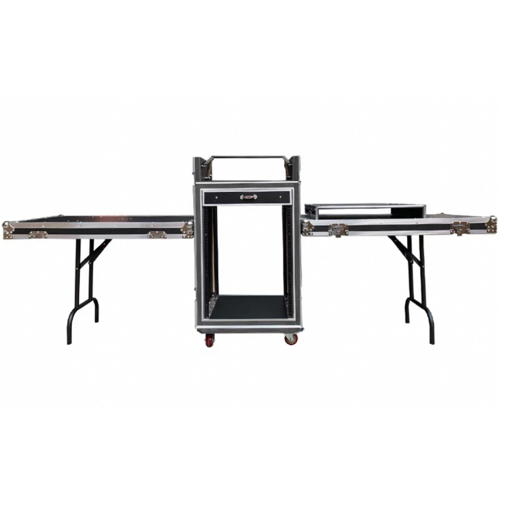 16U Flight Case 3-Door AV Rack Cabinet for Amplifier, Mixer with 2 Ext ...