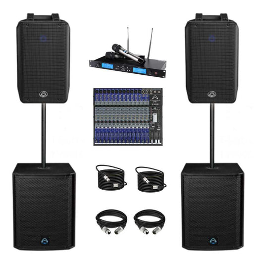 Wharfedale Pro Events Sound System with 2 AX12BT, 2 T-Sub AX15B 1400W Subwoofer with Wireless Microphone