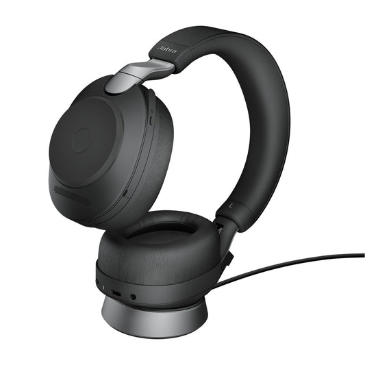 Jabra Evolve2 85 MS Stereo ANC Wireless Bluetooth Headset with Charging Stand, USB-C (Black) 28599-999-889