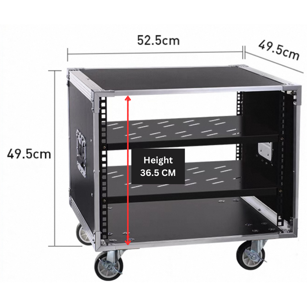 8U Rack Mount Case/Cabinet, 2 Shelves with Wheels – Musicshop