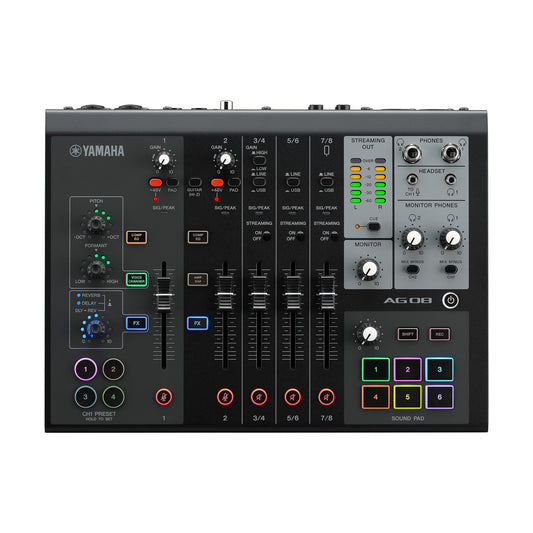 AG08 Live Streaming Mixer - 8-Channel Audio Interface with DSP Effects (Black)