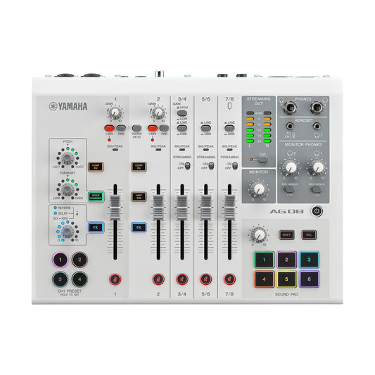 AG08 Live Streaming Mixer - 8-Channel Audio Interface with DSP Effects (White)