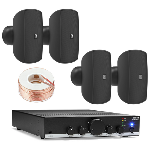 Audac 4 ATEO4M Speaker (Black) with COM108 Amplifier Sound System Bundle