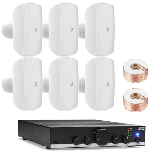 Audac 6 ATEO4M Speaker (White) with COM108 Amplifier Sound System Bundle (For Large Store/ Restaurant/ Cafe)