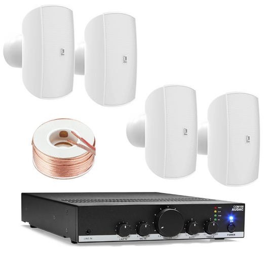 Audac 4 ATEO4M Speaker (White) with COM108 Amplifier Sound System Bundle