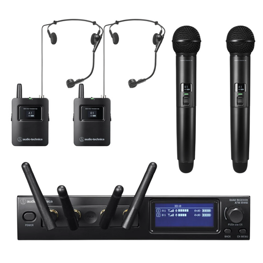 Audio Technica ATW-1443/ATM75cw System 20 PRO Quad Wireless Combo System (2  Wireless Handheld, 2 Wireless Headset Mics)