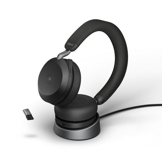 Jabra Evolve2 75 MS Stereo ANC, Wireless Bluetooth Headset, Link 380 Adapter, With Charging Stand, USB-A (Black) 27599-999-989