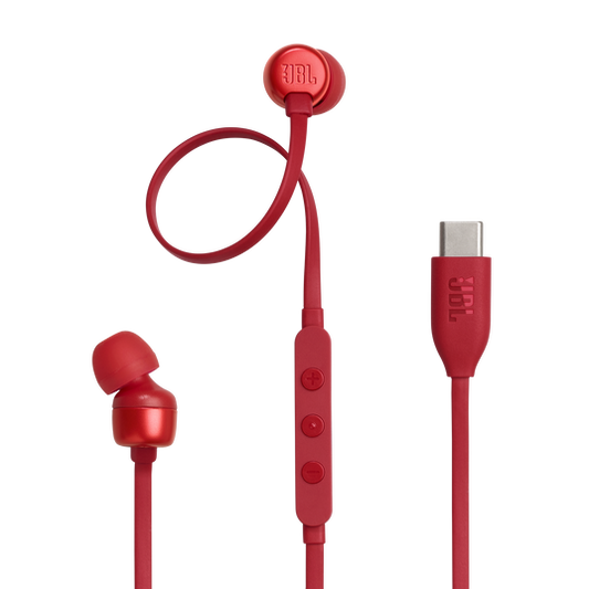 JBL Tune 310C USB-C In-Ear Headphones with Hi-Res Audio and Pure Bass Sound  (Red)