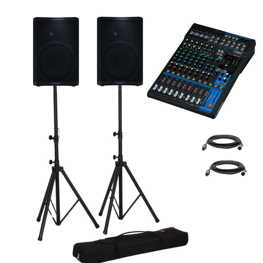 Live Sound System Package with QSC CP12 Speakers & Yamaha MG12XU Mixer