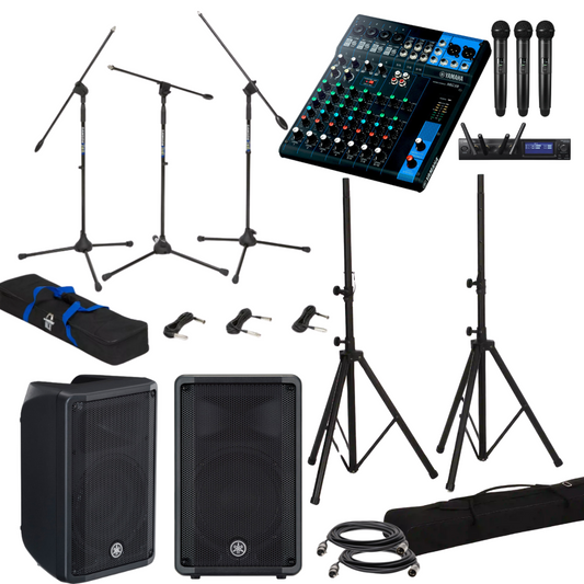 Live Sound System Package with 2 Yamaha DBR10 Speakers & MG10 Mixer