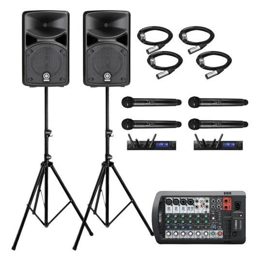 Yamaha StagePas 600BT Portable PA System with Audio-Technica ATW-1422 Wireless Mic Bundle, Speaker Stand & XLR Cable