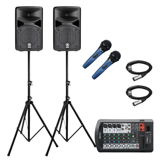 Live band Sound System Bundle- Yamaha Stagepas 400BT, Speaker Stands,  MB1K Mic