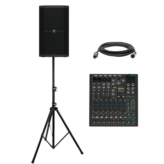 Live Sound System Package with MackieThump212 2-channel 1,400-watt 12" Powered Speaker with Mackie ProFX10v3+ 10-channel Mixer with USB and Effects