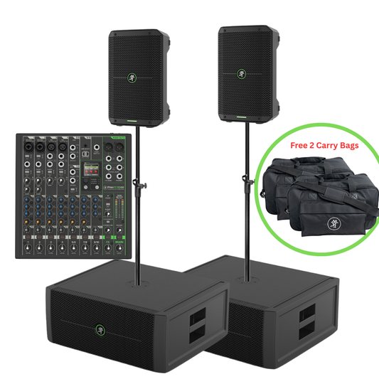 Mackie ALL Systems GO Bundle: Dual Thump GO, Dual Sub, ProFX10 Mixer, Poles & Bags