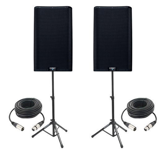 QSC K12.2 2000W 12" Powered Speaker Live Band PA System Bundle with Speaker Stand