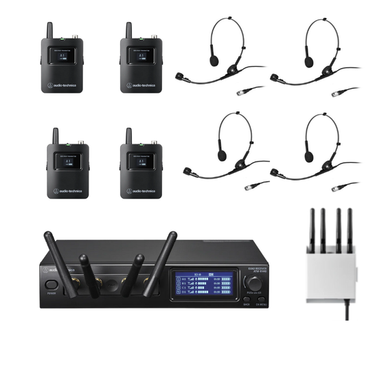 Audio-Technica ATW-1441/Pro 8HEcW Hypercardioid Dynamic Headworn Microphone System with 16-in/16-out Dante Stage Box