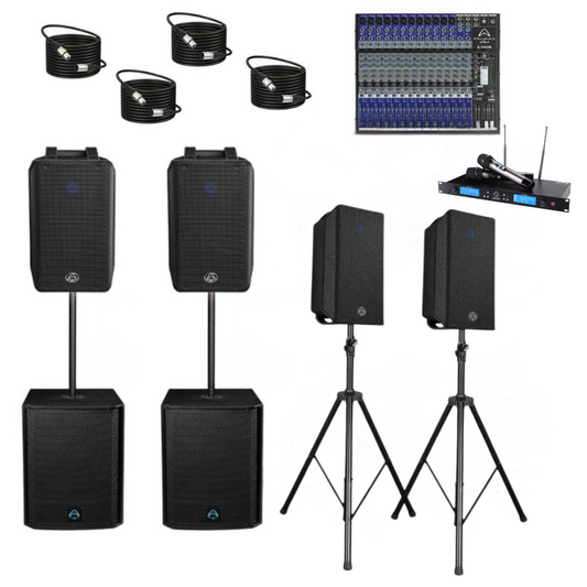 Wharfedale Pro Large Events Sound System with 4 AX12BT, 2 T-Sub AX15B 1400W Subwoofer with Wireless Microphone