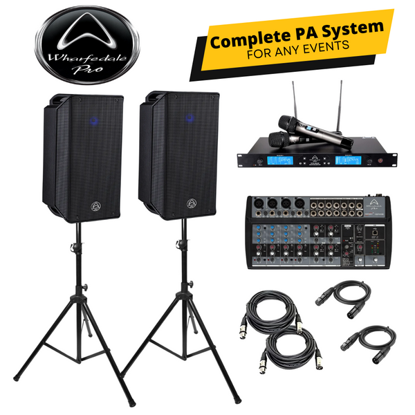 Wharfedale Pro Typhon AX8-BT PA Speaker Bundle with Connect 1202FX mixer and Wharfedale Pro Wireless Microphone System