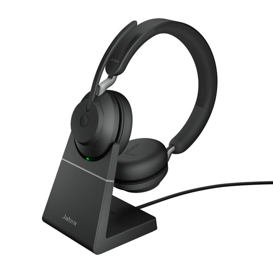 Jabra Evolve2 65 MS Stereo, Wireless Bluetooth Headset, Link 380 Adapter, With Charging Stand, USB-C (Black) 26599-999-889