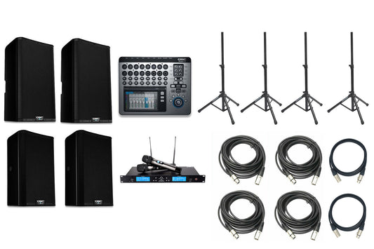 QSC Sound System with 2 QSC k12.2, 2 K8.2 Loudspeaker, TouchMix 16 Digital Mixer with Multi-track recording and Wharfedale Pro WF-300