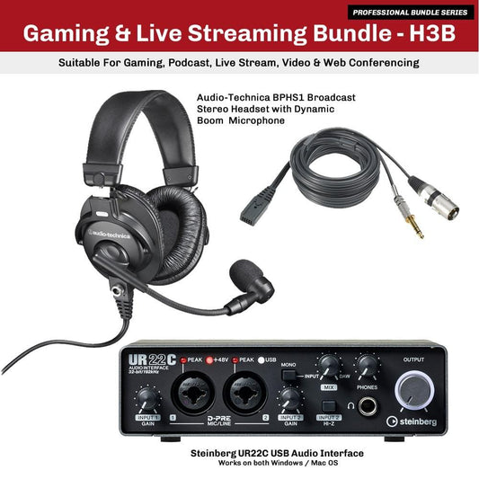 Gaming-Live-Streaming-Headset-Bundle-H3B-Audio-Technica-BPHS1-Steinberg-UR22C