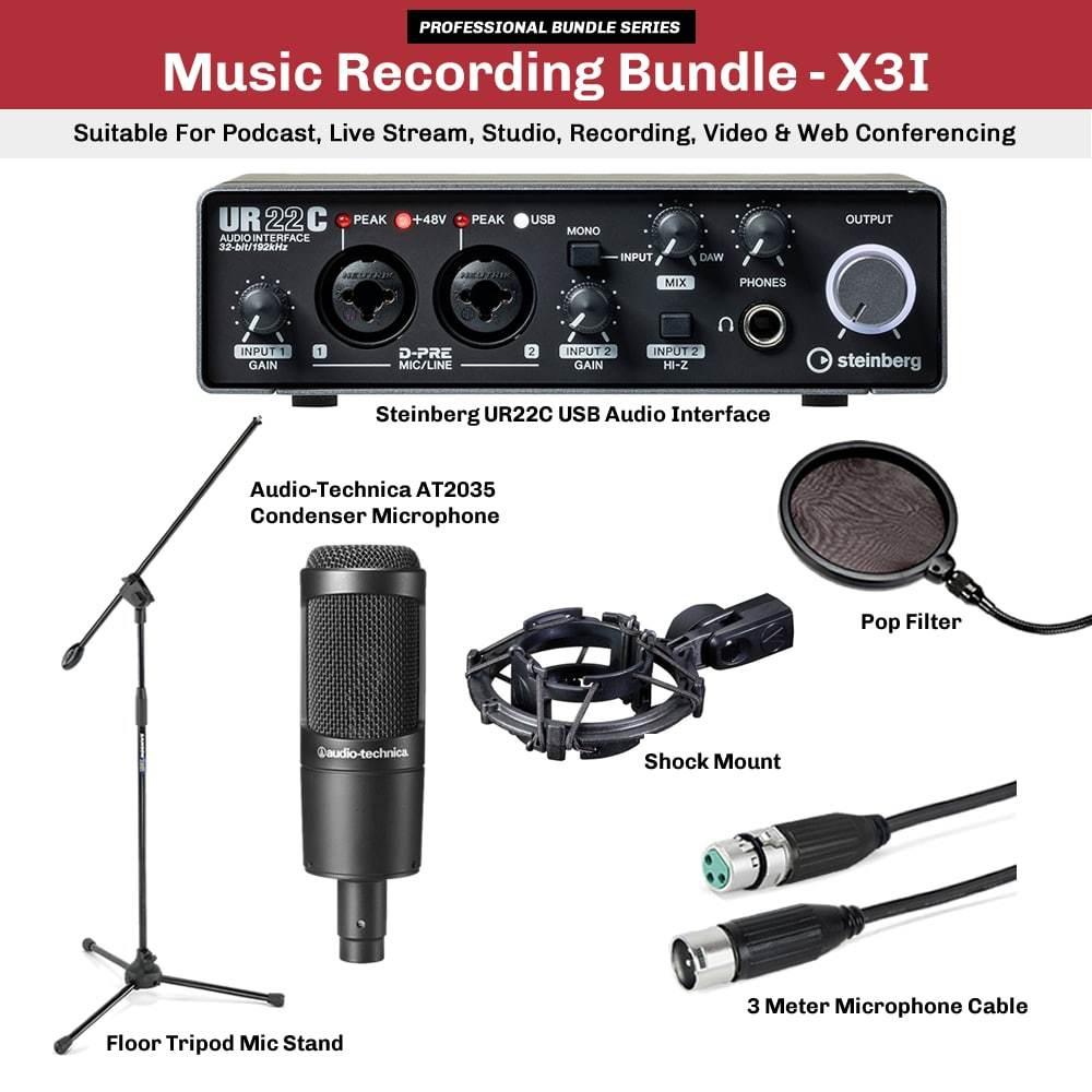 Music Recording Bundle UR22c, Audio-Technica AT2035 & Tripod Mic Stand –
