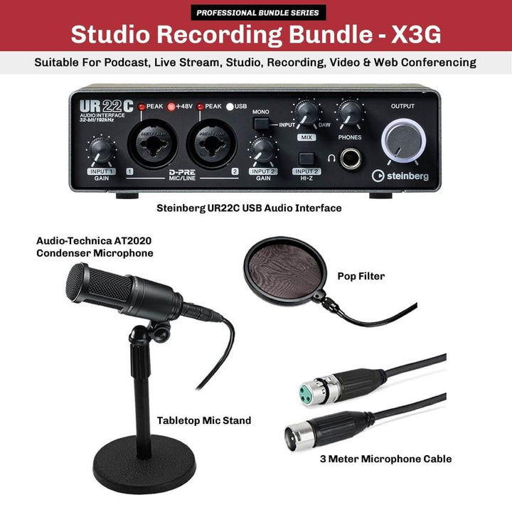 Studio-Recording-Bundle-Steinberg-UR22C-Audio-Interface-Audio-Technica-AT2020-Mic-X3G